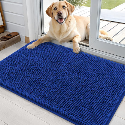 OLANLY Dog Door Mat - Absorbent Non-Slip Washable Chenille Mat for Muddy Paws | 35"x24", Royal Blue