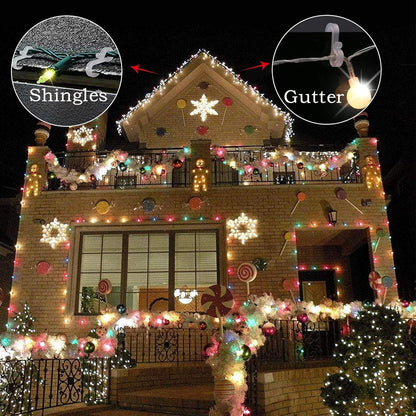 Meetory Christmas Light Clips, 100 Mini Hanging Hooks for Gutters & Shingles, Weatherproof Plastic Hooks