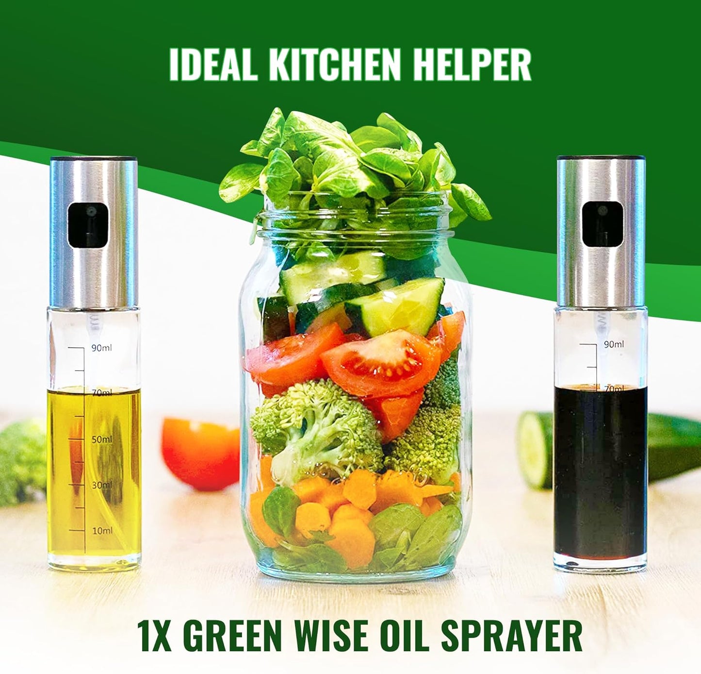 GREEN WISE Oil Sprayer for Olive & Vine Oil, Continuous Spray Bottle for Cooking, Salad Dressing