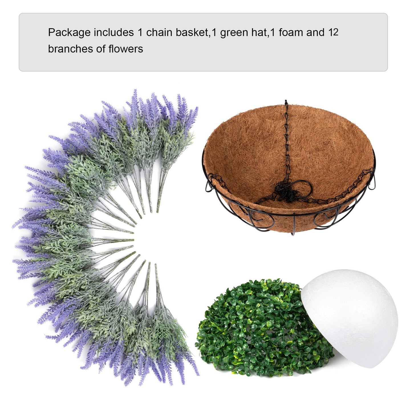 Ivydale Artificial Faux Outdoor Hanging Flowers Plants Basket for Porch Spring Decoration, 12 Bundlies Fake UV Resistant Lavender with Coconut Lining Baskets for Home Patio Balcony Yard