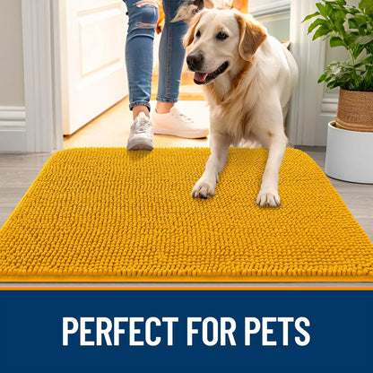 OLANLY Dog Door Mat - Absorbent Non-Slip Chenille Mat for Muddy Paws | 47x20 Inches, Golden Yellow