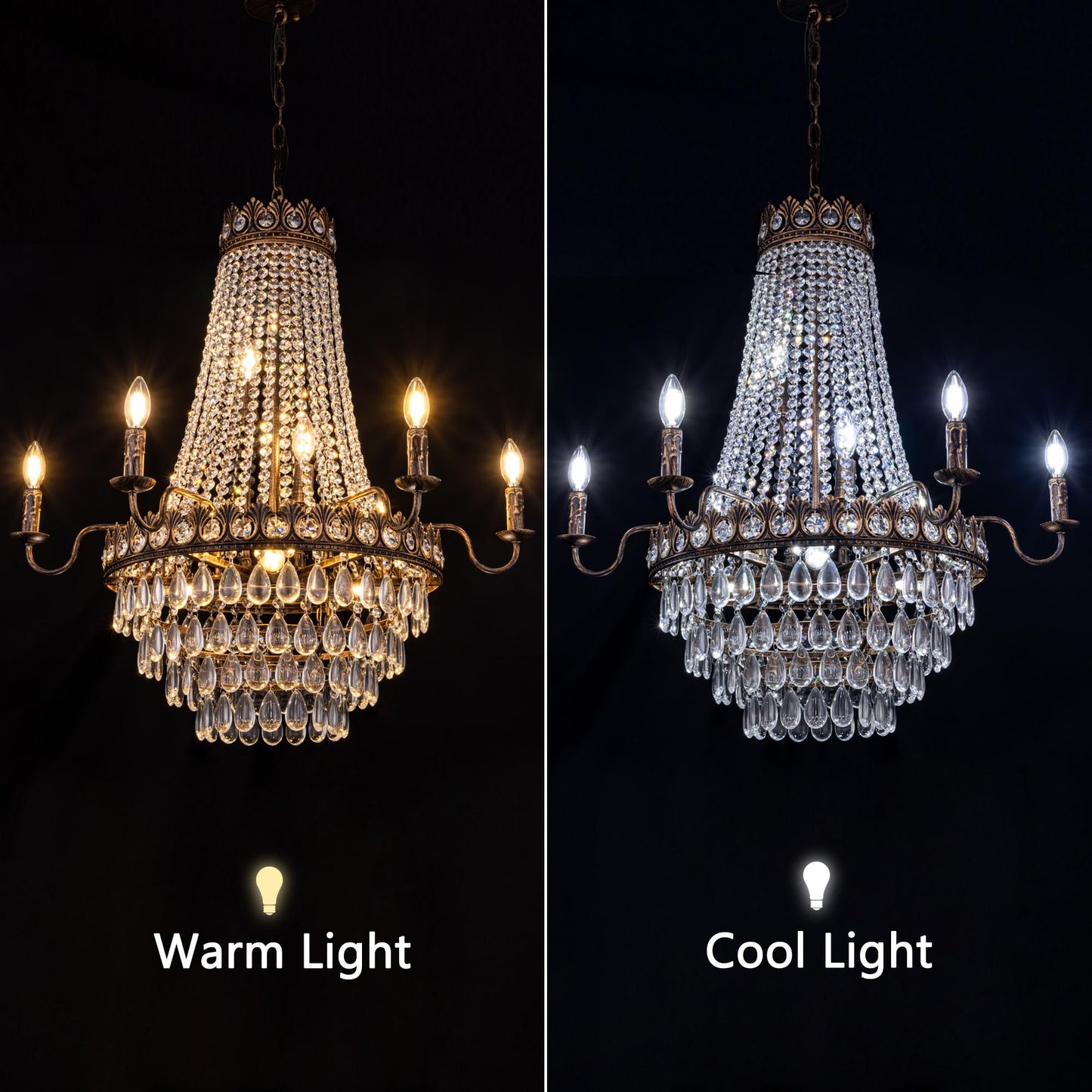 TOCHIC 31.5" D French Empire Crystal Chandelier, 11 Light Bronze Farmhouse Pendant Light for Dining Room, Living Room, Foyer, Entryway, Bedroom, Kitchen Island, Staircase