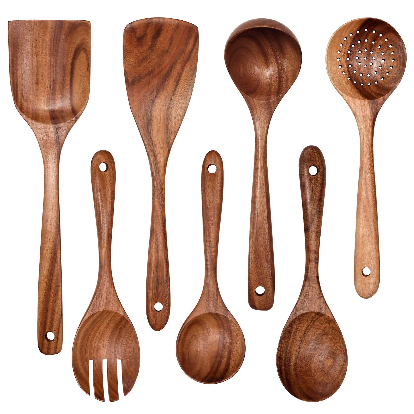 Wooden Non-Stick Kitchen Pan Toolset 7 Pieces Set, Natural Kitchen Utensils Spatula, Wooden Cooking Utensils Spoons, Fried Spatula and Salad Fork