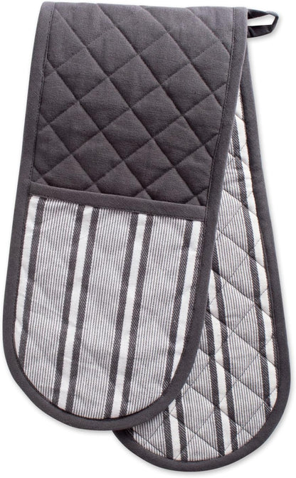 DII Double Strip Chef Kitchen Cooking & Baking Collection, Double Oven Mitt, 35x7.5, Mineral Gray