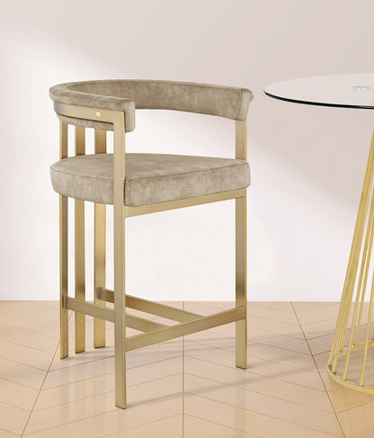 Meridian Furniture 596Beige-C Marcello Collection Modern | Contemporary Velvet Upholstered Counter Height Stool with Brushed Brass Iron Frame, 22.5" W x 20" D x 35.5" H, Beige, Set of 2