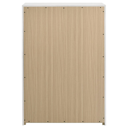 Coaster Home Furnishings - INES - Wood - 5-Drawer Chest with Vertical Gold Pulls, English Dovetail Joinery and Contemporary Design - Bedroom - White High Gloss - 223095
