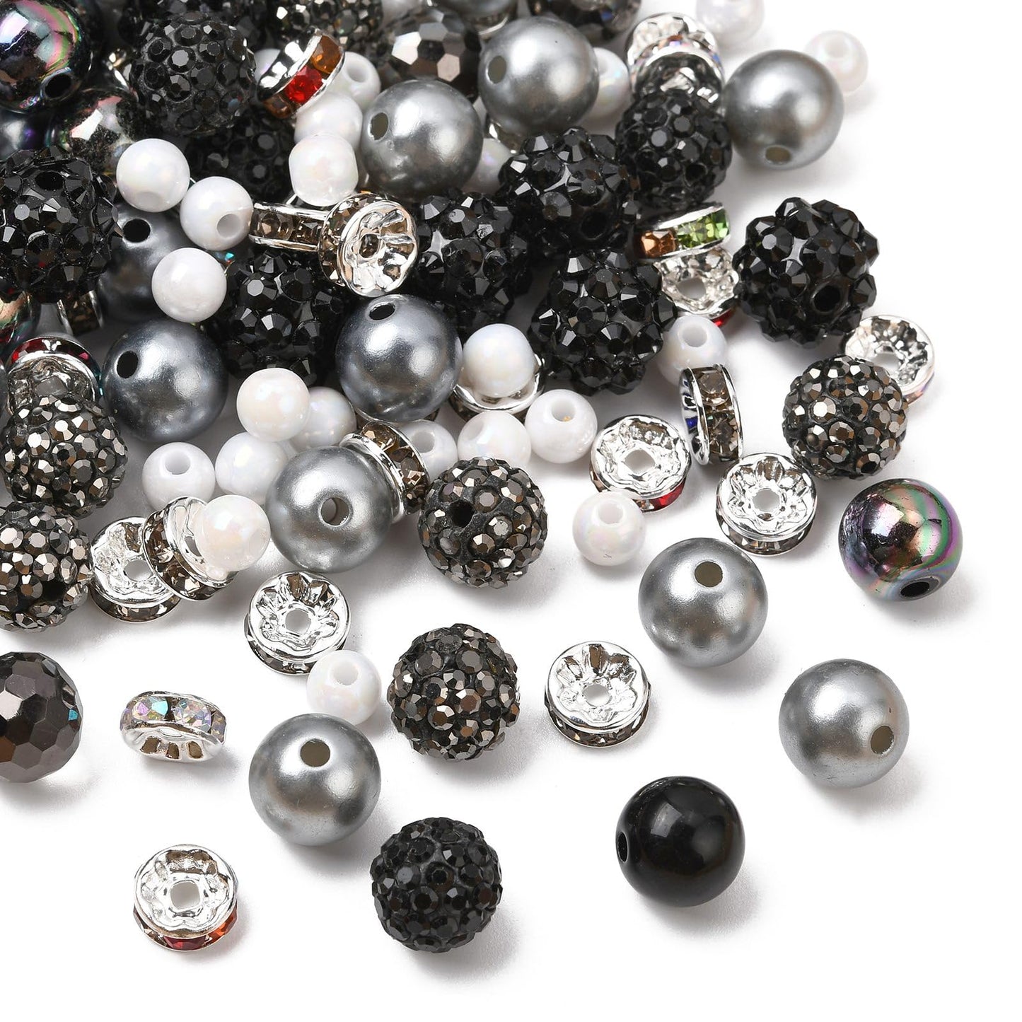 KitBeads 200 Pcs Black DIY Beads Findings Kits Brass Rhinestone Polymer Clay Bubble Rondelle Beads for DIY Craft Jewelry Making Bracelets Earring Keychains Pens Crafts