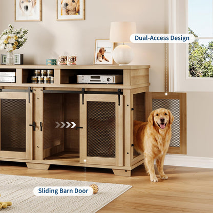 Garvee 71'' Dog Crate Furniture for 2 Dogs, Extra Large Double Dog Kennel Indoor with Removable Divider and Storage Drawers, Wooden Dog Crate TV Stand for Large Medium Dogs