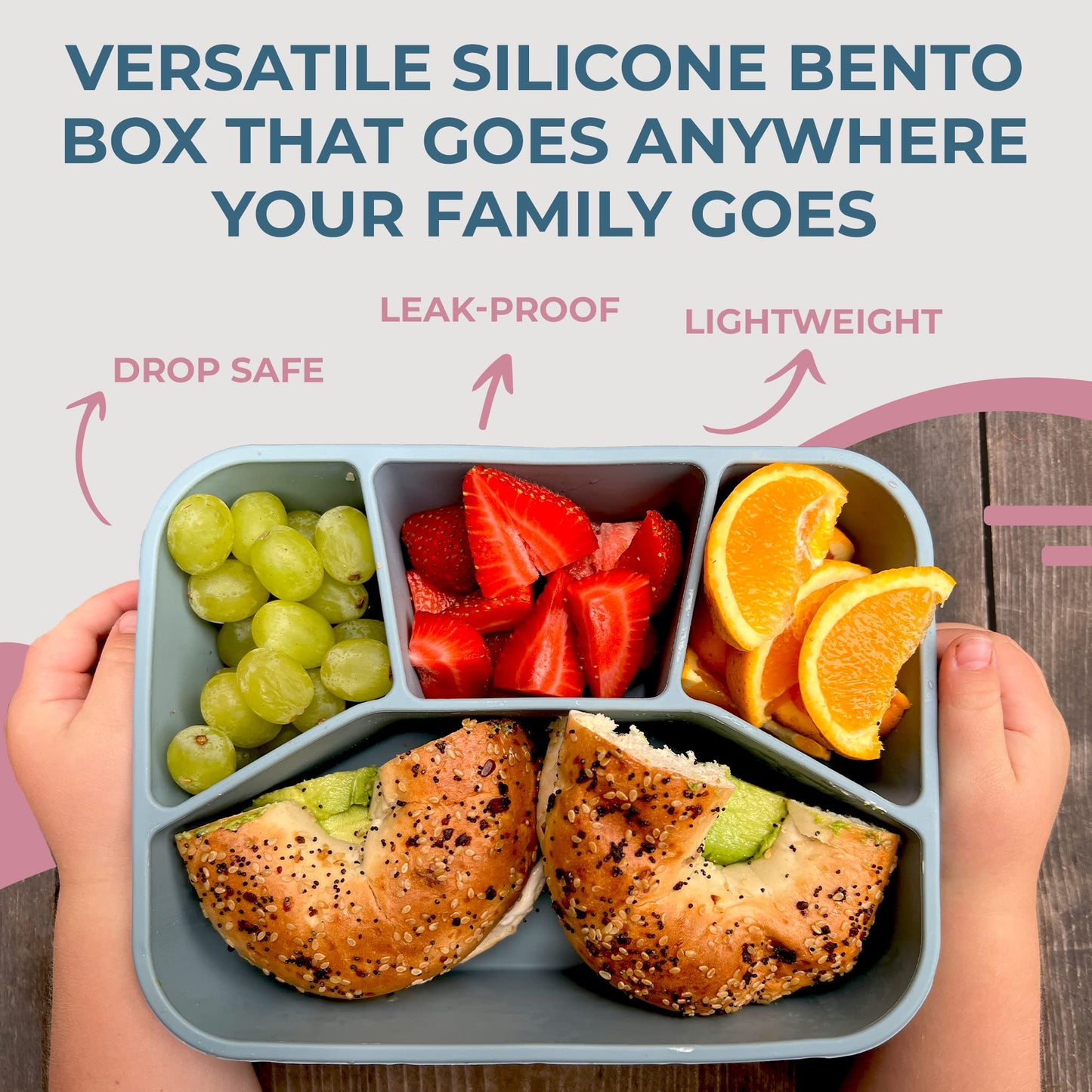Spoondrift Eco-Friendly Leak Proof Silicone Bento Box Lunch Box, For Child And Adult, 4 Compartment, Choose from 6 Colors, Includes one box (Sage)