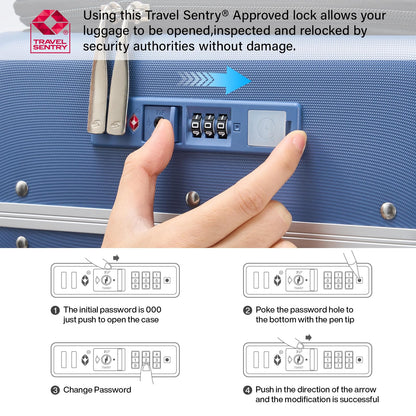 Hanke 24 Inch Checked Luggage with Cup Holder and USB Ports,Top Opening Hard Shell Suitcase with Wheels,Aluminum Frame Trunk Luggage with Foldable Dividers & TSA Lock for Travel, Interstellar Blue