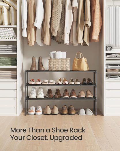 SONGMICS Shoe Rack - 3-Tier Metal Organizer for 16-20 Pairs | Stackable & Versatile Design, Black 11.8 x 36.2 x 21.7 Inches