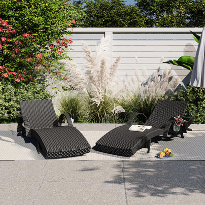 Yayzy 80'' Long Outdoor Wicker Chaise Lounge Chairs Set of 4, Patio Rattan Reclining Chair with Adjustable Backrest & Armrests, Durable PE Rattan Sunbathing Chairs for Pool, Garden, Backyard, Black