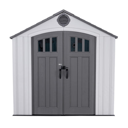 Lifetime Outdoor Storage Shed, 8x10 Ft, Gray, Resin Tool Shed with Lockable Doors and Steel-Reinforced Walls