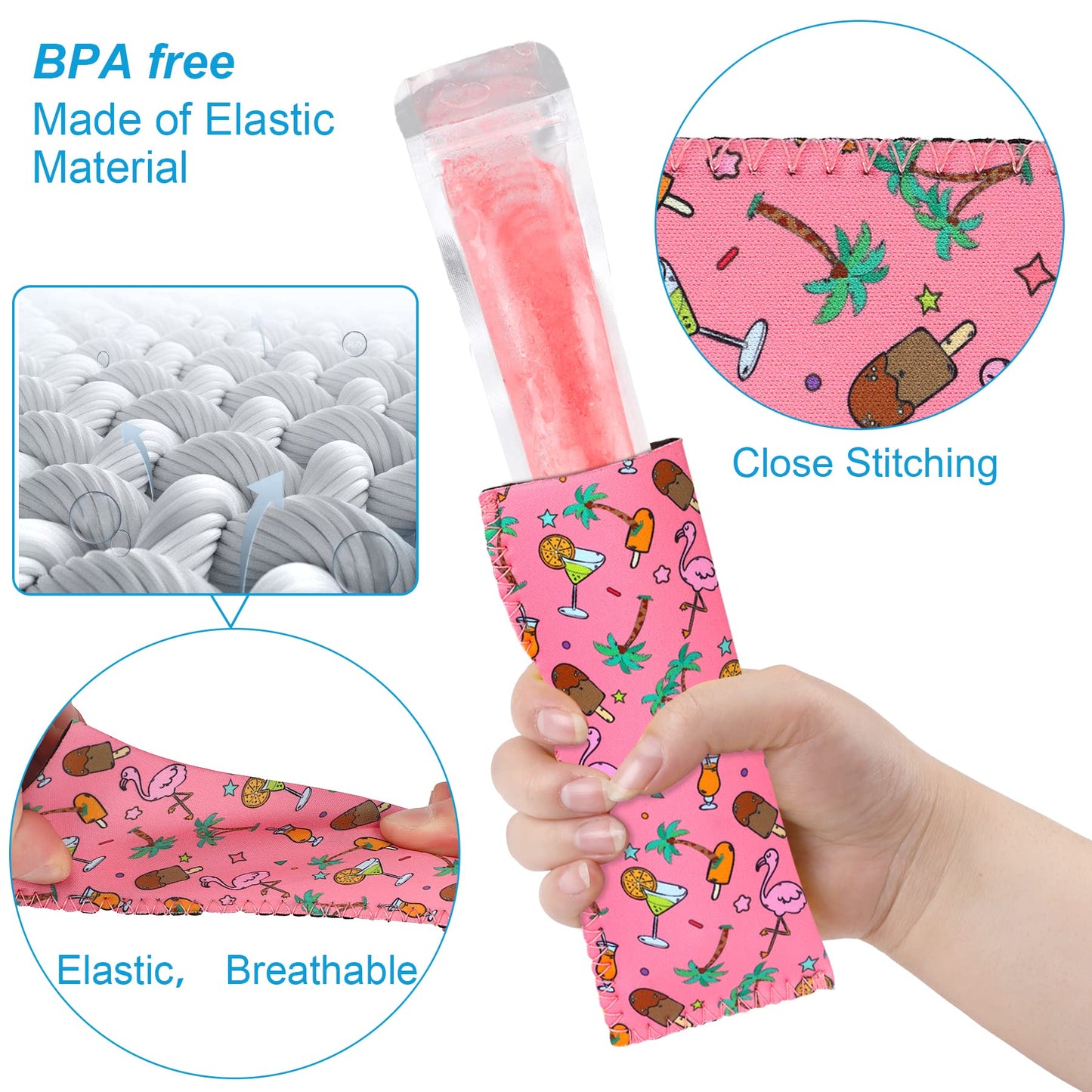 JANYUN 24 Pack Ice Pop Sleeves Neoprene Freezer Pop Sleeve Popsicle Covers Holders Bags BPA-Free for Kids Party Supplies (Colorful)