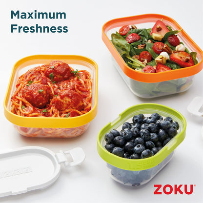 ZOKU - Nested Food Storage Container with Freezer Pack, Leak Proof with Airtight Lids, for Sandwiches, Lunches, Leftovers and more, Easy to Clean, Reusable, BPA Free (Neat Stack) (3 Piece)