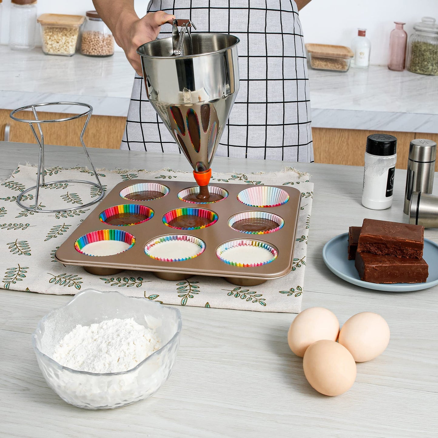 MyLifeUNIT Pancake Batter Dispenser, 40oz Multi-Caliber Stainless Steel Funnel Cake Dispenser with Stand Great for Pancakes, Cupcakes or Any Baked Goods