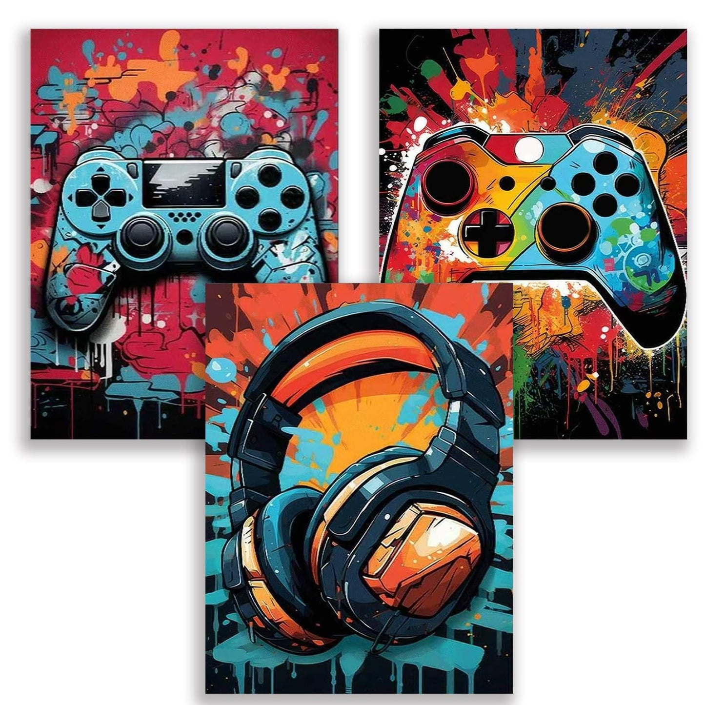 Pxzcrypha 3 Pack Video Game Diamond Art Kits for Adults, DIY Gaming Equipment Diamond Painting Kits for Beginner, Full Round Drill Paint by Diamonds, Gem Art and Crafts for Home Wall Decor 12x16inch