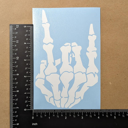 Skeleton Hands 4 Pack: Rock on Skeleton Hand Left and Right, Rock N Roll Gesture Decal, Skeleton Finger Decals (Large ~6", White)
