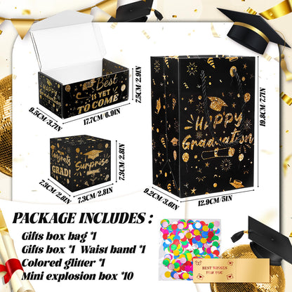 2026 Graduation Surprise Gift Box Explosion, Pop Out Explosion Gift Box with Bounce Money Holder and Confetti, Halloween Thanksgiving Christmas Graduation Gifts for Women, High School College Graduation Party Favors