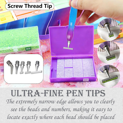 Diamond Painting Pen, with Thin Version Steel Diamond Painting Art Drilling Tips Nibs Multi-Placers, Putty Wax, Straightening Tool, Diamond Art Pen, 5D Diamond Art Accessories Tools Kit (1248-Beads)