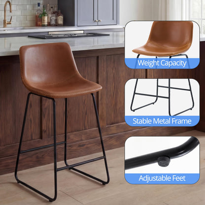 Mistpople Swivel Counter Bar Stools - 26 Inch Counter Height Barstools Set of 6 with Back and Footrest, Modern Faux Leather Armless Bar Chairs with Metal Legs for Kitchen Island, Dining (Brown)