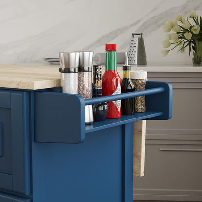Homestyles Mobile Kitchen Island Cart with Wood Top and Dropleaf Breakfast Bar, Blue