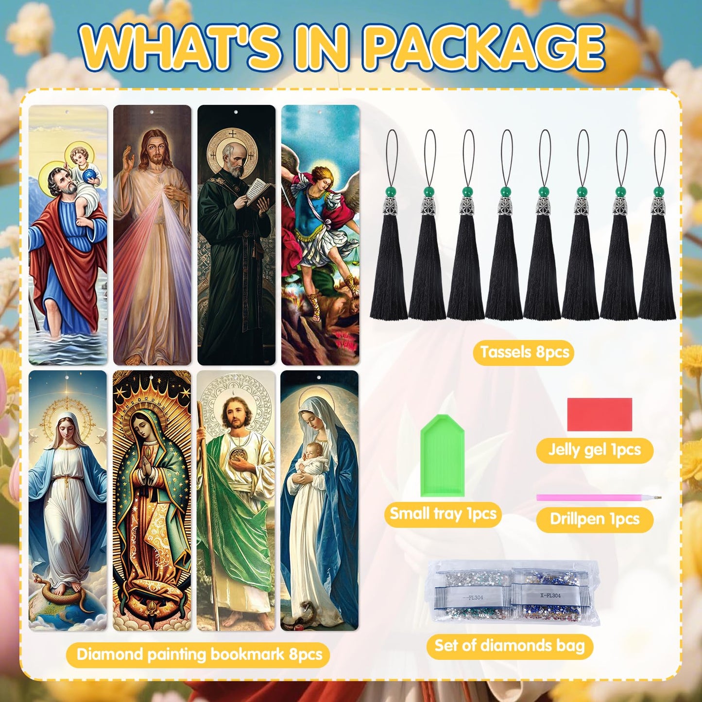 Christian Religous Diamond Art Bookmarks - 6 Pcs Diamond Art Bookmarks Kit for Adults, Gem Craft Painting Kits Featuring Jesus Christ Virgin Mary Saints, Christian Gifts for Holiday Christmas