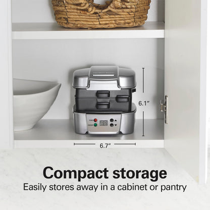 Hamilton Beach Sandwich Stacker Customizable Hot Sandwich Maker, 24 Sq. In. Non-Stick PFAS-Free Cooking Surfaces, Built-In Timer, Compact, Dishwasher-Safe, Perfect White Elephant Gifts, Silver (25471)