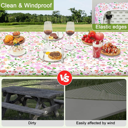 HobbLab Rv,72in,Pink Picnic Table Cover with Bench Covers Portable Table Cloth Built-in Storage Pocket Fitted