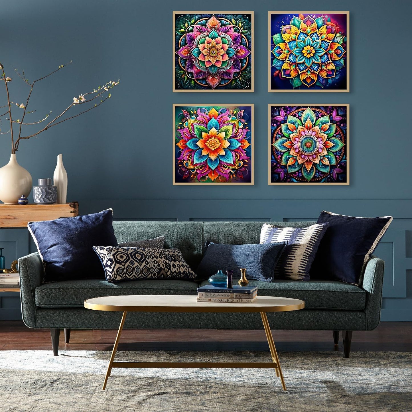 EIBEILI 4 Pack Diamond Art Kits for Adults - Mandala 5D Diamond Painting Kits for Beginner,DIY Gem Art Full Drill Diamond Dots Crystal Craft Kits for Gift Home Wall Decor 12x12inch