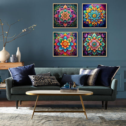 EIBEILI 4 Pack Diamond Art Kits for Adults - Mandala 5D Diamond Painting Kits for Beginner,DIY Gem Art Full Drill Diamond Dots Crystal Craft Kits for Gift Home Wall Decor 12x12inch