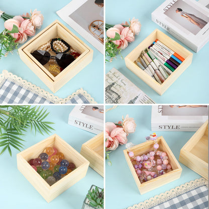 DISWALE 16 Pcs Unfinished Wooden Boxes, 4 Sizes Wood Crates for Crafts, Rustic Square Storage Centerpiece for Table, Home Drawer Decor, Treasure Box, 6.3x6.3, 5.5x5.5, 4.7x4.7, 4x4 Inch