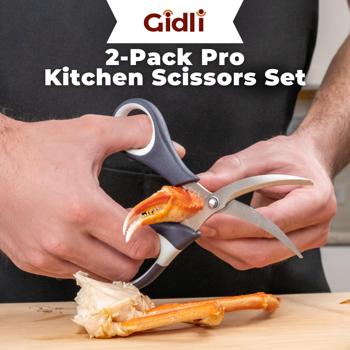 Kitchen Shears by Gidli - Liftime Replacement Warranty* - Includes Seafood Scissors As a Bonus - Heavy Duty Utility Stainless Steel All Purpose Ultra Sharp Scissors for Food/Cooking