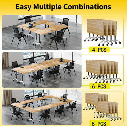 JNMDLAKO Conference Table, Folding Conference Room Tables On Wheels - Mobile Rectangle Large Meeting Seminar Tables,Flip Top Mobile Training Room Table for Office Business Classroom (4, Yellow, 63in)