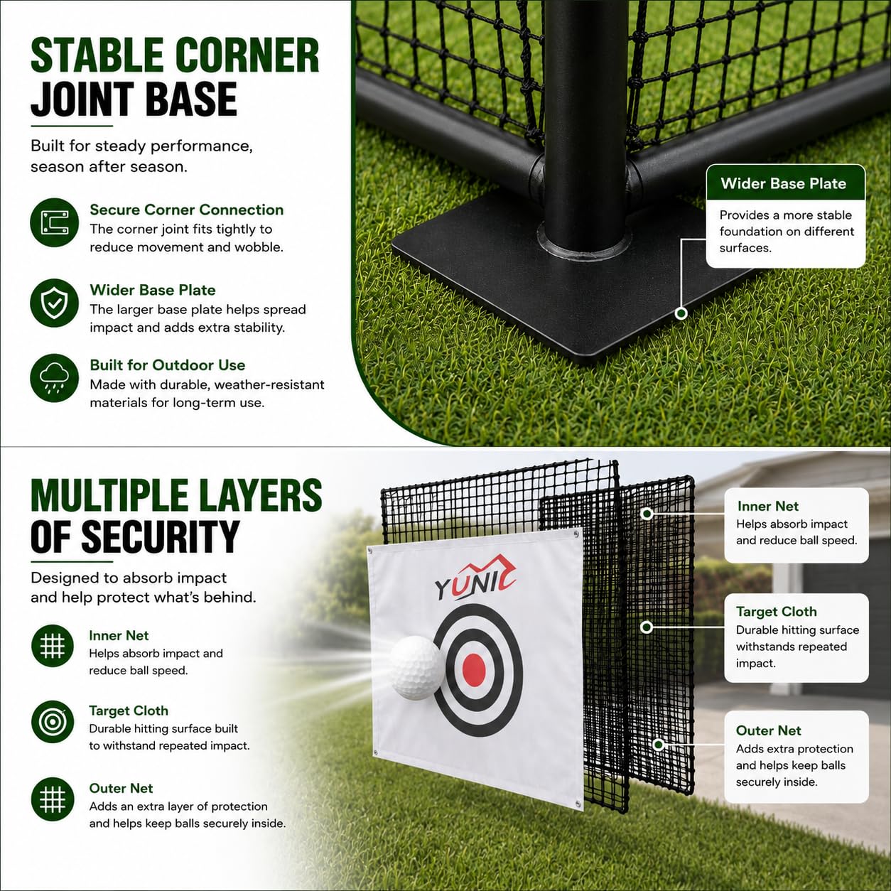 YUNIC Golf Driving Cage with Steel Frame, Golf Nets for Backyard Driving for Full Swing and Chipping Practice Indoor Outdoor (Black, 10'(W) x10'(H) x10'(D))