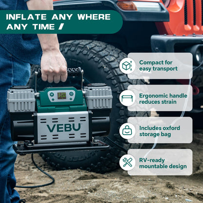 VEBU ‌Off-road Air Compressor 12V Tire Inflator, 150PSI with Auto Shut Off, Digital Display & Preset, 10.6CFM Fast Inflation for Off-road Vehicles, Trucks, SUVs, RVs, ATVs