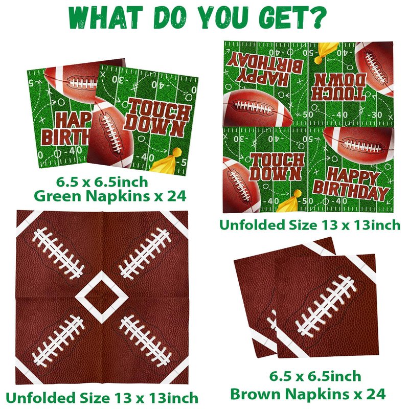 Football Birthday Party Decorations Napkins, 48Pcs Football Party Supplies Paper Touch Down Napkin Brown Football Napkins for Game Day Tailgate Sport Birthday Party Decorations