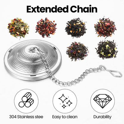 Zopeal 9 Pcs Tea Infuser Stainless Steel Strainer with Extended Chain Hook and Saucer Loose Leaf Steeper Fine Mesh Ball Tea Filter for Brew Spices Seasonings Fits Cup Mug Bottle (Medium)
