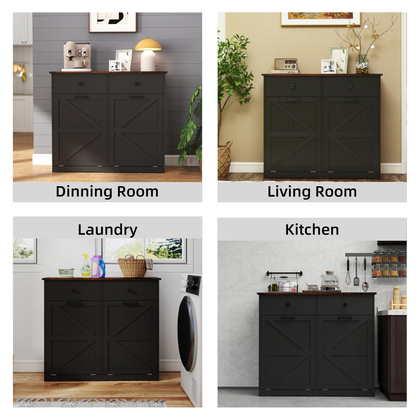 HUYYA Modern Sideboard Cabinet Buffet Storage Console Credenza for Dining Room, Free Standing Tilt Out Trash, Laundry Sorter Cabinet with Sturdy Construction and Easy Clean Surf