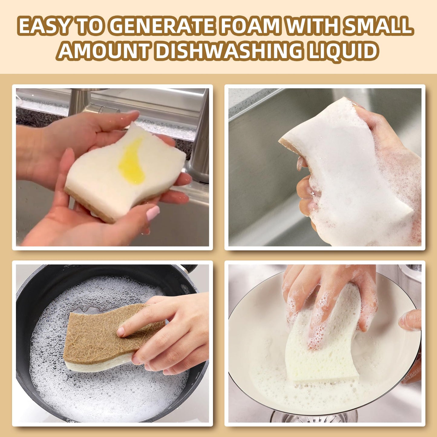 Natural Kitchen Sponges, Biodegradable & Compostable | Non-Scratch Cellulose Coconut Fiber Sponges for Dishes, Pots & Pans | Eco-Friendly Cleaning Sponge (12)