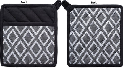 DII Kitchen Essentials, Black & White Diamond Collection Potholder Set, 2 Piece