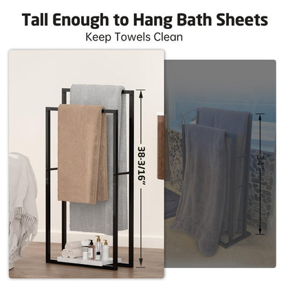 KES Standing Towel Racks for Bathroom with Heavy Marble Base, 38" H Towel Rack Stand for Bathroom 2-Tier, Blanket Rack for Bathroom Floor, Matte Black, BTH501-BK