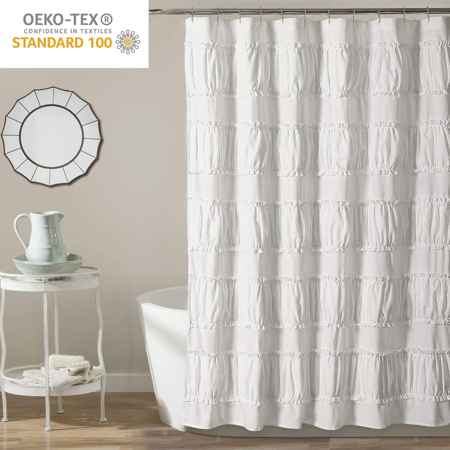 Lush Decor White Nova Ruffle Shower Curtain - 72" x 72"