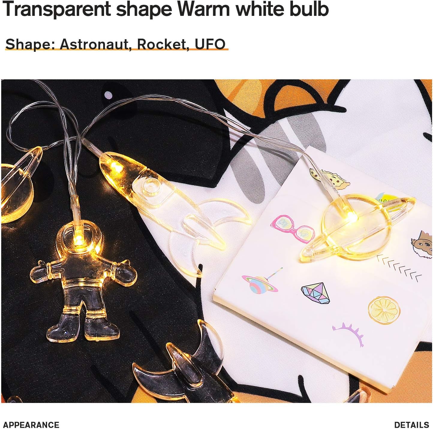 20 LED Children's Room LED String Light Astronaut Spaceship Rocket Pendants Holiday Party Lights Wall Window Nursery