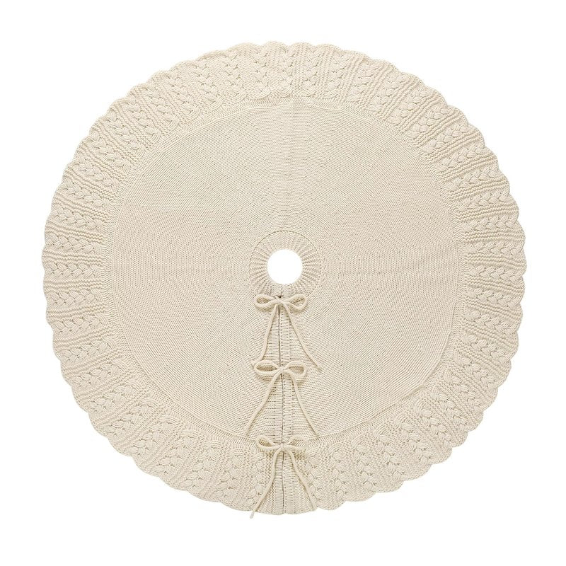 Aeranto Ivory Knitted Christmas Tree Skirt, Cozy Cable Knit Design with Scalloped Edge and Ties, Rustic Farmhouse Holiday Décor for Christmas Tree Base(Ivory, 36")