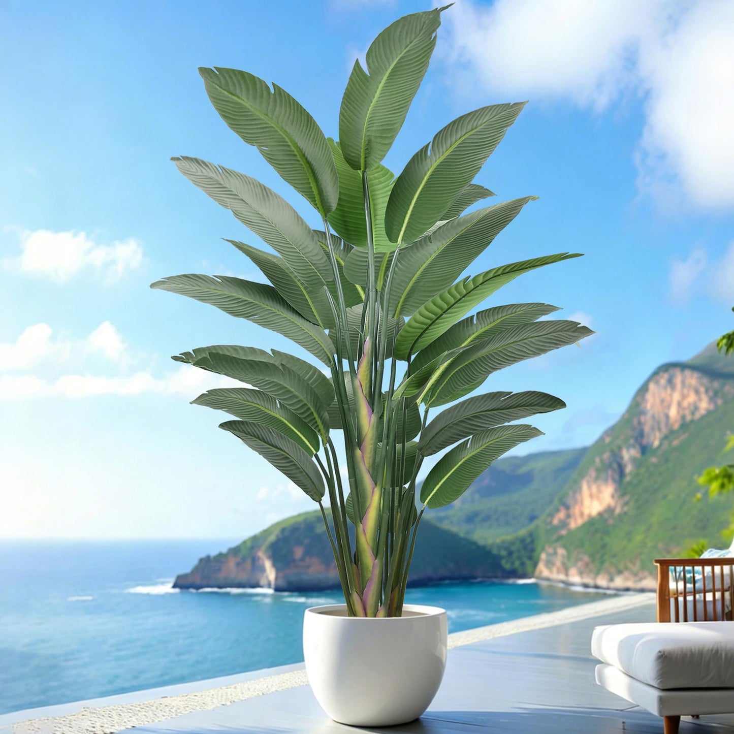 9FT Artificial Bird of Paradise Tree 106 Inch Large Faux Silk Plants Banana Leaf with 25 Trunks in Black Pot for Home Decor Living Room Office Bedroom