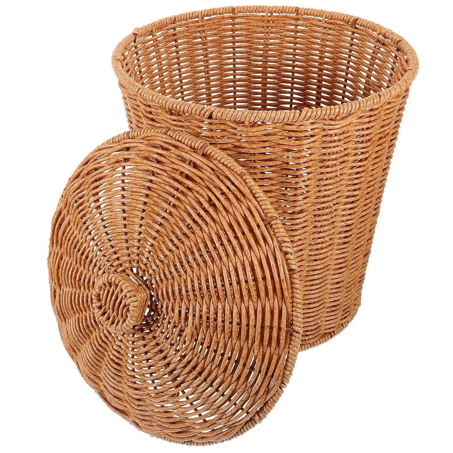 VICASKY Wicker Storage Basket with Lid, Dirty Clothes Container, Rattan Waste Basket, Bedroom Trash Can