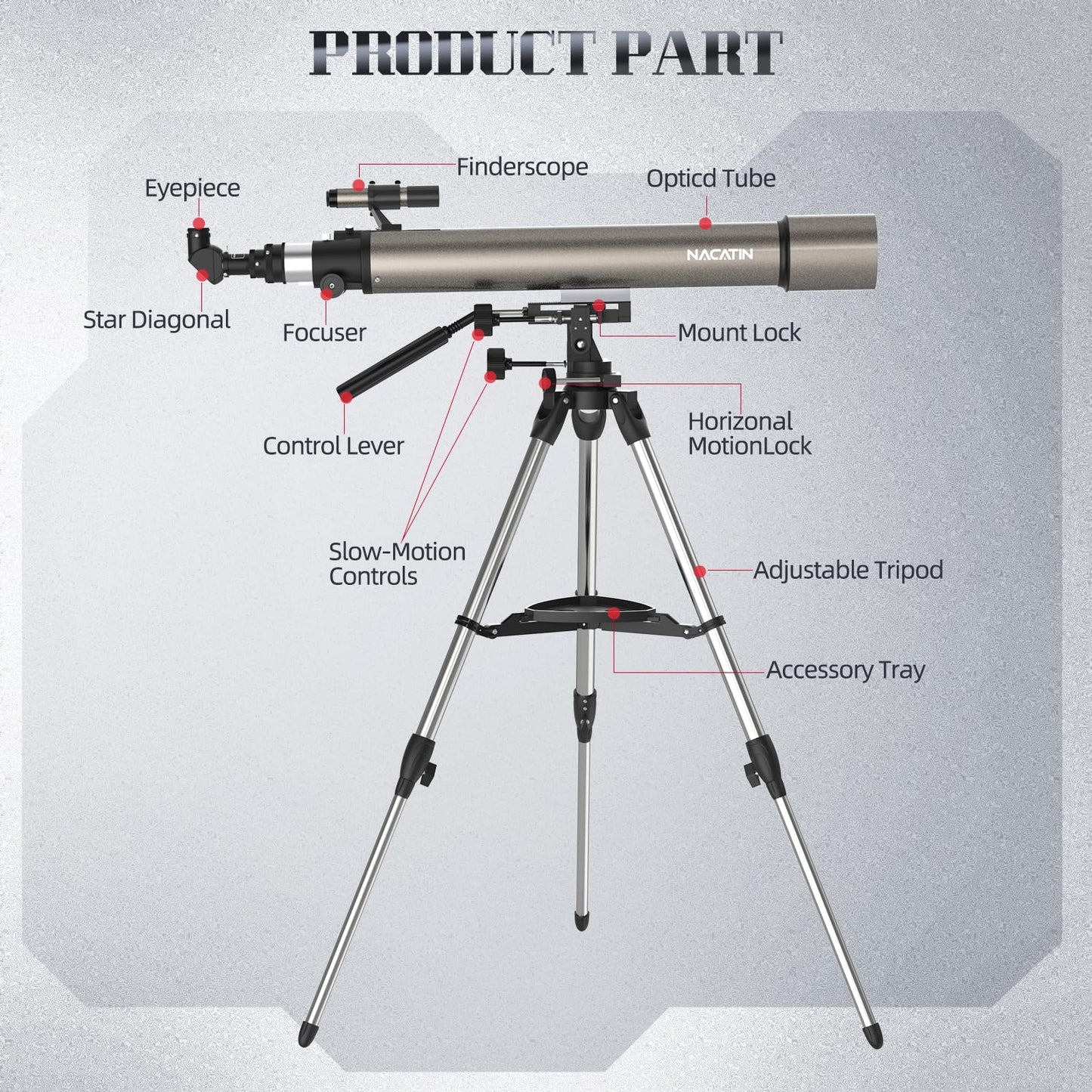 NACATIN Astronomy Telescope for Adults & Professionals, 102mm Aperture 900mm with Dual Slow-Motion Rods - for Ultra-Smooth & Precise Tracking, Telescope for Adults high Powered for Moon & Planets