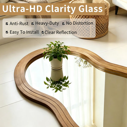 DAOYIJIAJU Wavy Full Length Mirror, 67"x31.5" Irregular Aesthetic Mirrors with Triple Layer Solid Wood Frame, Premium Organic Floor Mirror for Living Room Entryway Hallway Cloakroom, Leaning/Hanging