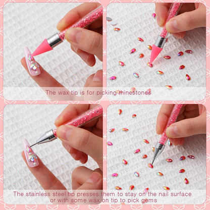 Tatuo 4 Set/26 Pcs Rhinestone Picker Tool Dotting Pen Dual-ended Nail Art Rhinestones Applicator Gems Crystals Beads Picker Wax Pencil with 20 Wax Head 2 Tweezers DIY Nail Art Tool(Pastel)